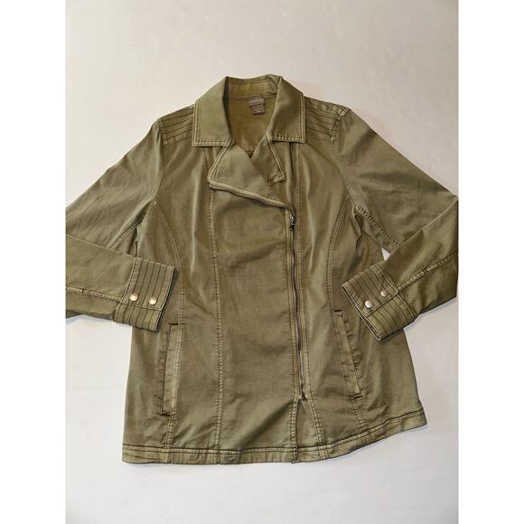 Chicos Womens Lightweight Moto Hip Length Full Zip Coat Jacket Green Sz 2 Lrg 12 - Picture 5 of 8